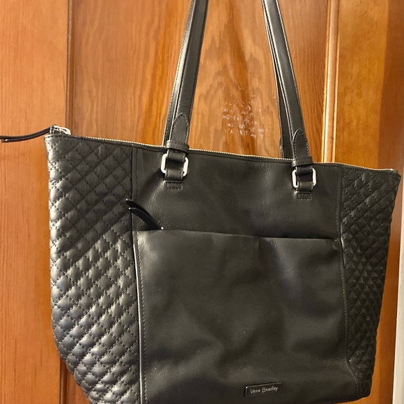 Vera Bradley Black Leather Tote - Picture 1 of 2